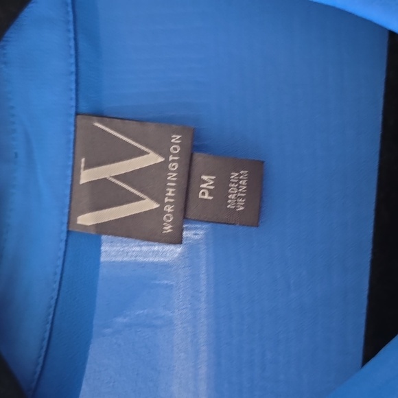 WORTHINGTON WOMENS FRONT BUTTON LONG SLEEVE BLUE BLOUSE SIZE PETITE MEDIUM - Picture 5 of 16